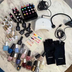 Huge Gel Nail Polish Bundle Kit UV Lights + Gloves + Regular Polish